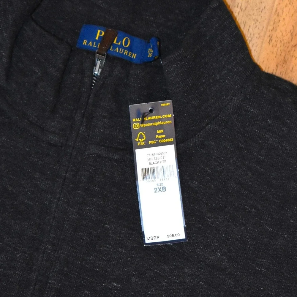 Polo Ralph Lauren Quarter Zip Mens 2XB Black New Estate Rib Pullover Sweater